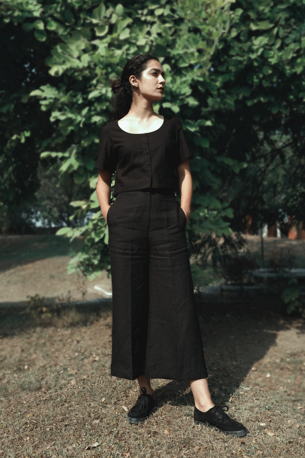 Black Linen Flared Pants