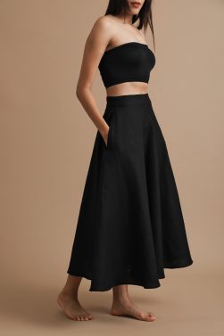 Black A-Line Linen Skirt By Turn Black - A-Line Linen Skirt