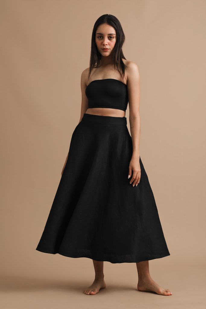 Black A-Line Linen Skirt By Turn Black - A-Line Linen Skirt