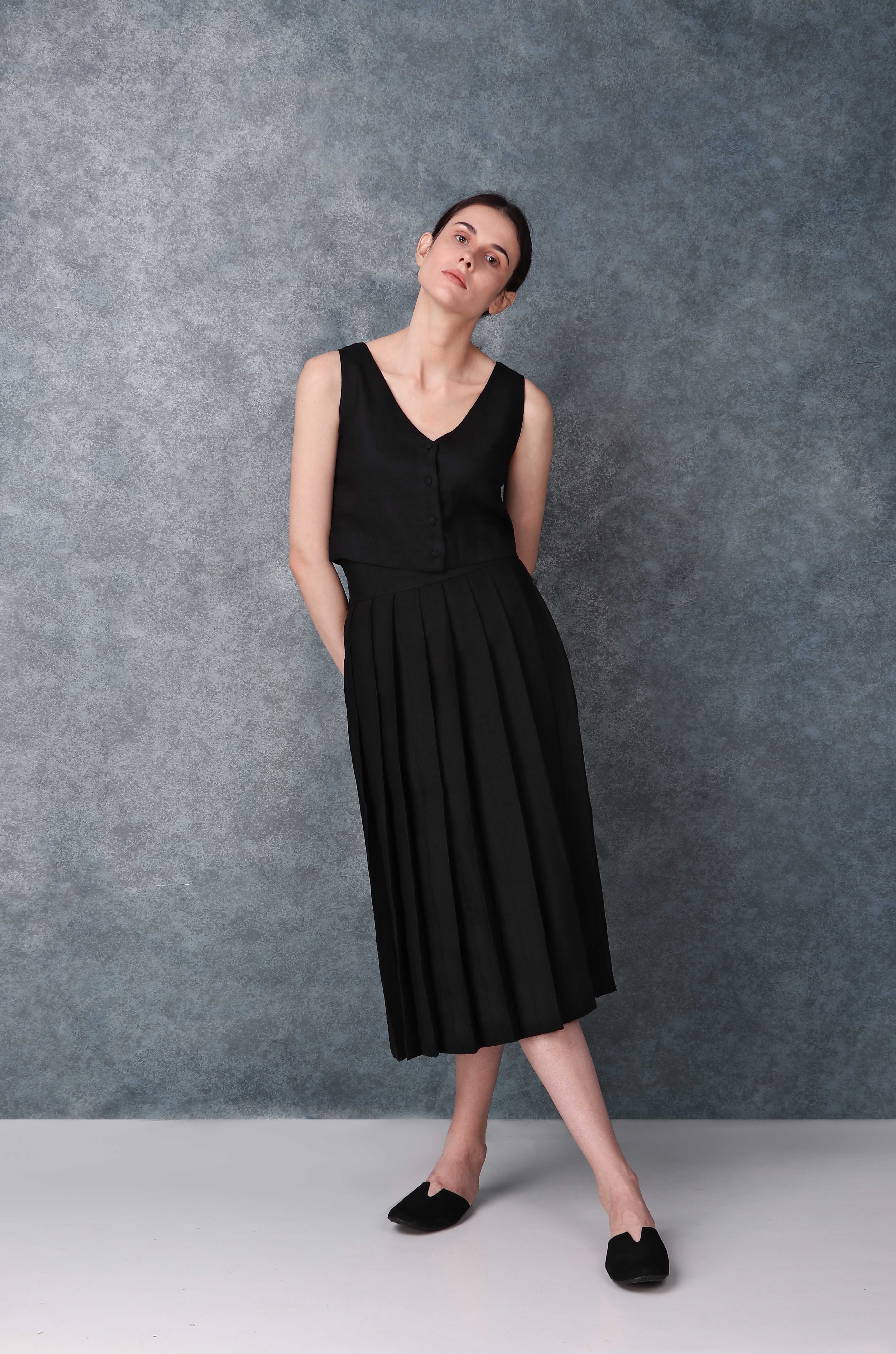 Black High Waist Linen Skirt