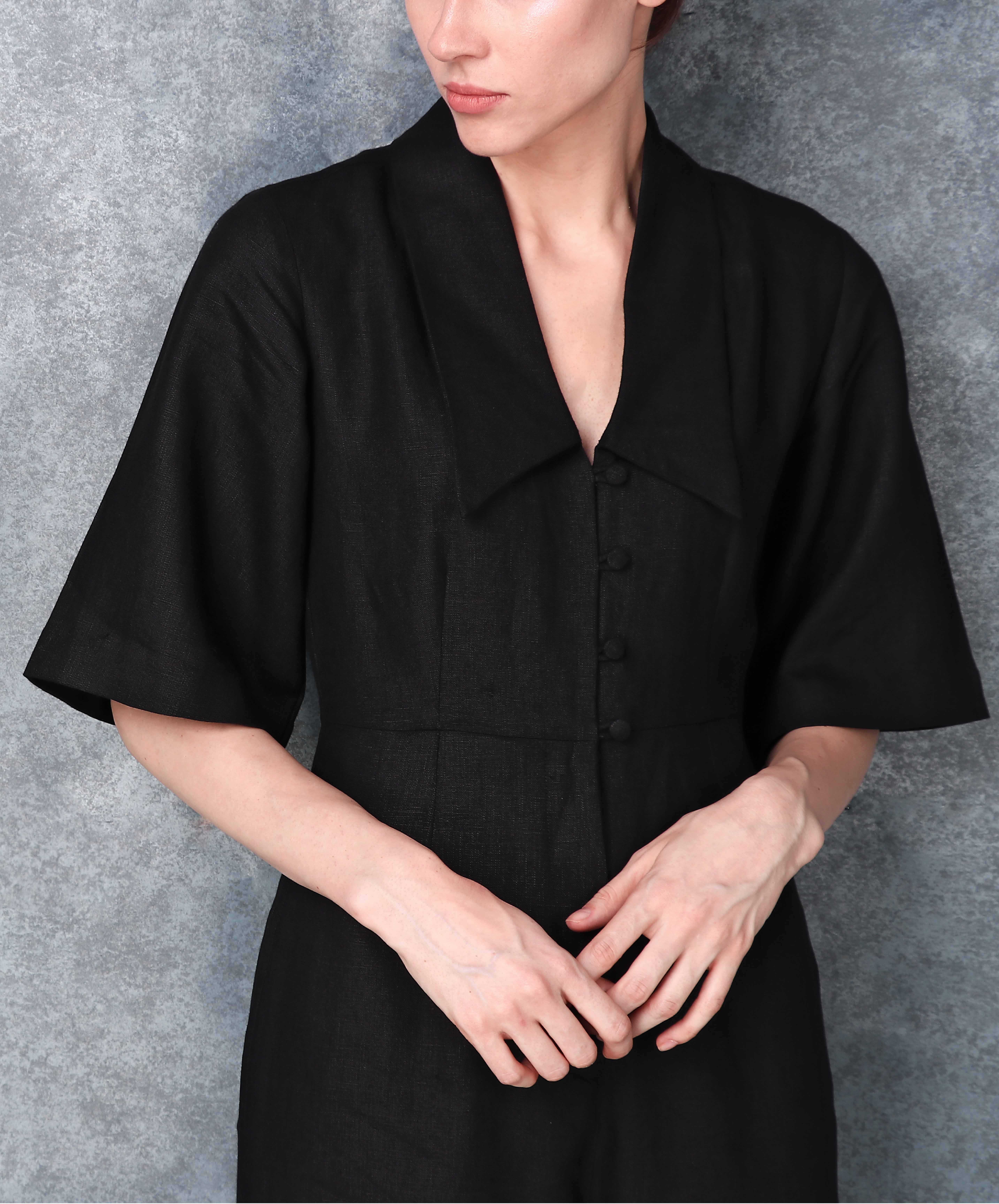 Bell Sleeved Darted Black Jumpsuit