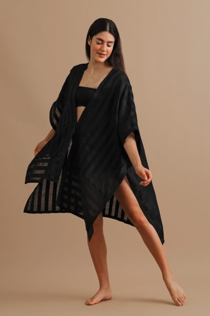 Striped Black Linen Sarong by Turn Black - Enrapture Sarong Overlay