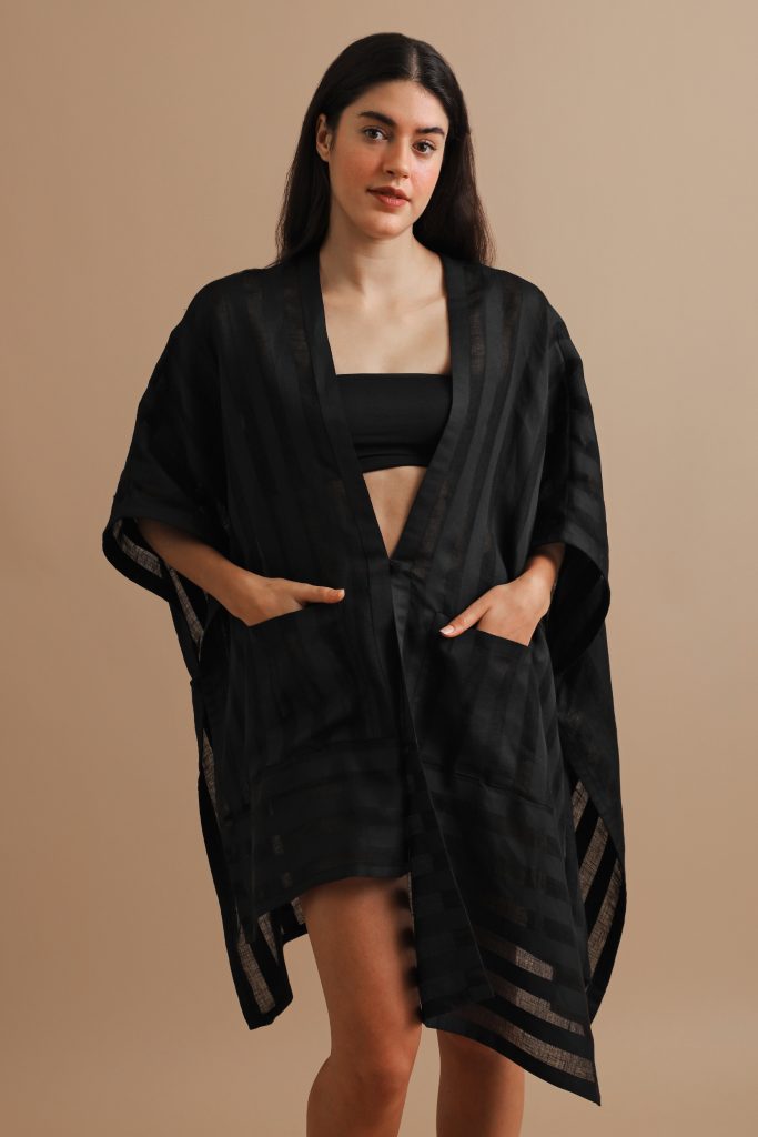 Striped Black Linen Sarong By Turn Black - Enrapture Sarong Overlay