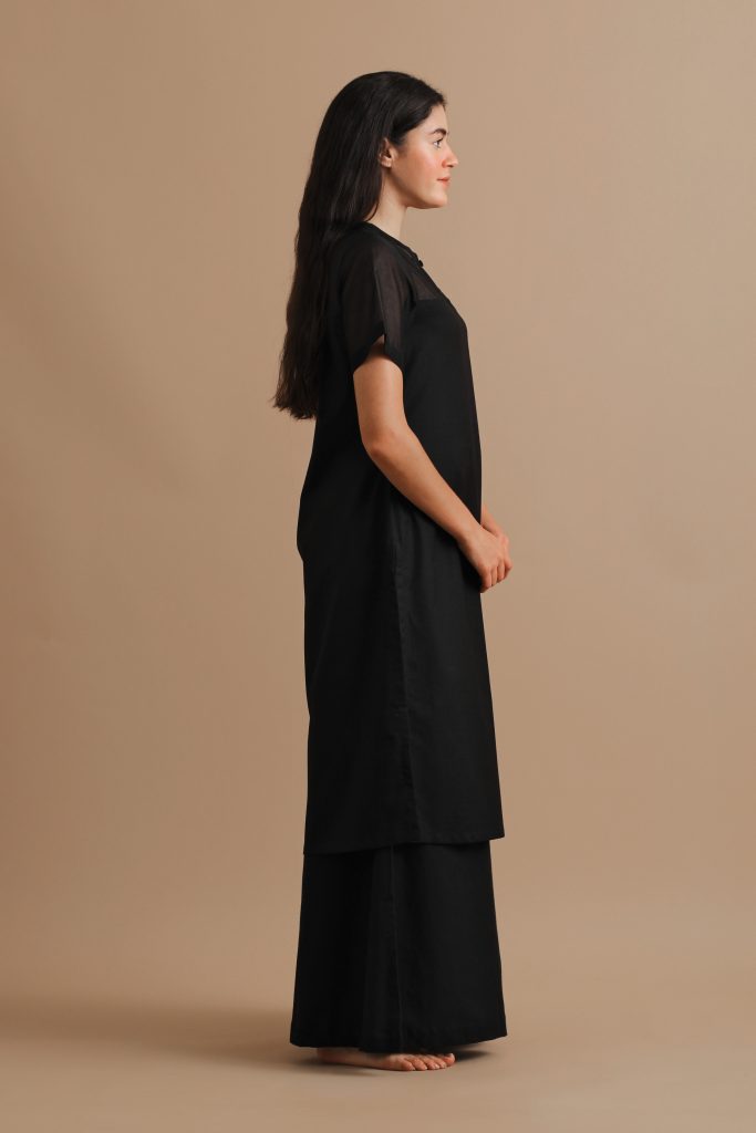 Long Double Slit Black Cotton Linen Tunic by Turn Black - Tête-à-tête