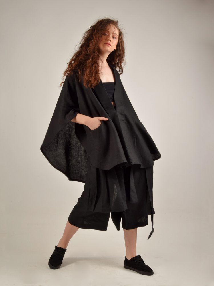 Black Notch Lapelled Linen Overalls by Turn Black - Un Papillon