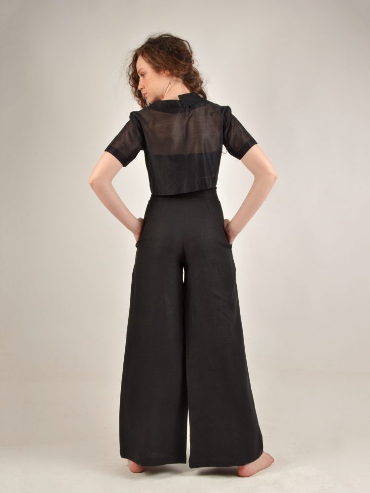 High Waisted Flared Black Linen Pants by Turn Black - Lush Life